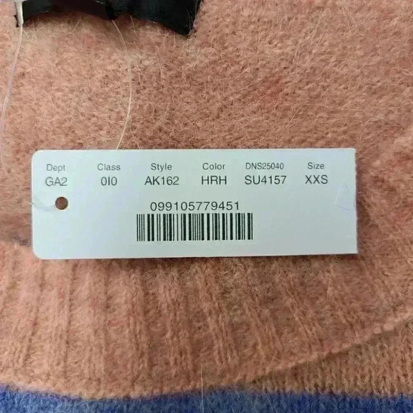 J. Crew Alpaca Merino Wool Pink Blue Striped Sweater Black Label Coastal XS - Picture 10 of 11